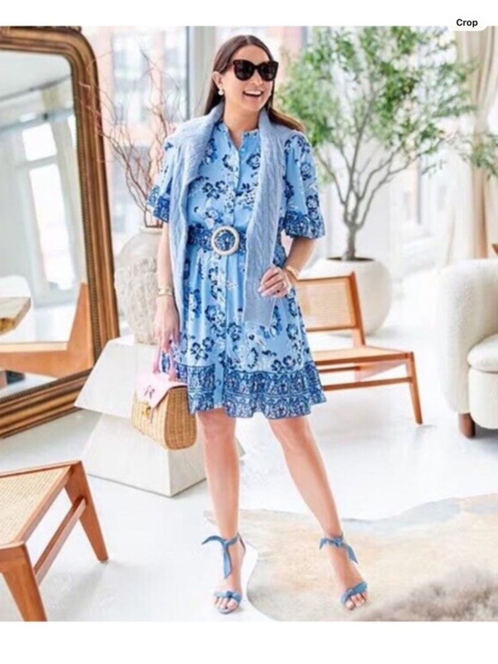 Sail to Sable Light Blue Floral V-Neck Midi Dress